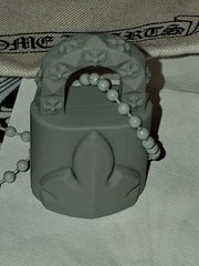 Authentic Chrome Hearts Grey Silichrome Silicone Flerknee Padlock Necklace