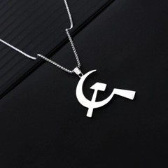 Hammer and sickle titanium steel communist political symbol silver pendant