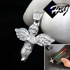 MEN WOMEN SOLID 925 STERLING SILVER MOISSANITE 3D LITTLE ANGEL WING PENDANT*M556