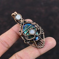 Mystic Fire Labradorite Copper Gift For Love Wire Wrapped Evil Eye Pendant 2.6″
