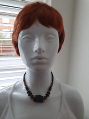 Vintage Artisan Black Orange Chunky Acrylic Beaded Boho Festival Necklace