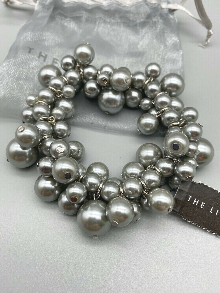 New – THE LIMITED Silver Gray Large & Small Clusters Of Beads Bracelet