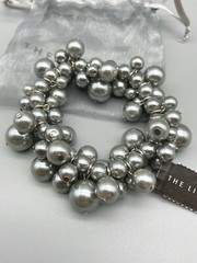 New – THE LIMITED Silver Gray Large & Small Clusters Of Beads Bracelet