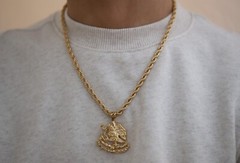 Large Mexican Shield Eagle Necklace, 14k Heavy Plated Gold