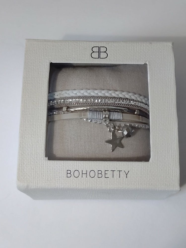 Boho Betty White Gray Multi Strand Bracelet Star Charm