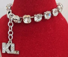 Karl Lagerfeld Dangle KL Crystal Rhinestone Bracelet Macys As Is Silver tone