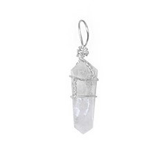 Natural Clear QUARTZ Crystal Wire Wrapped Pendant Double Point & BLACK NECKLACE