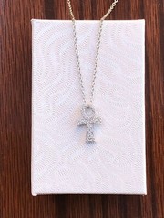925 Sterling Silver Tiny Small Cz Ankh Cross Pendant Necklace Womens 14mm 16-18″