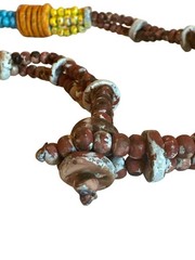 Handcrafted Colorful Beaded Necklace Heart Pendant Tassel Rustic Shabby Chic