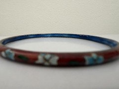Vintage Chinese Cloisonne Bangle Bracelet Red Enamel Blue Floral Boho Stackable