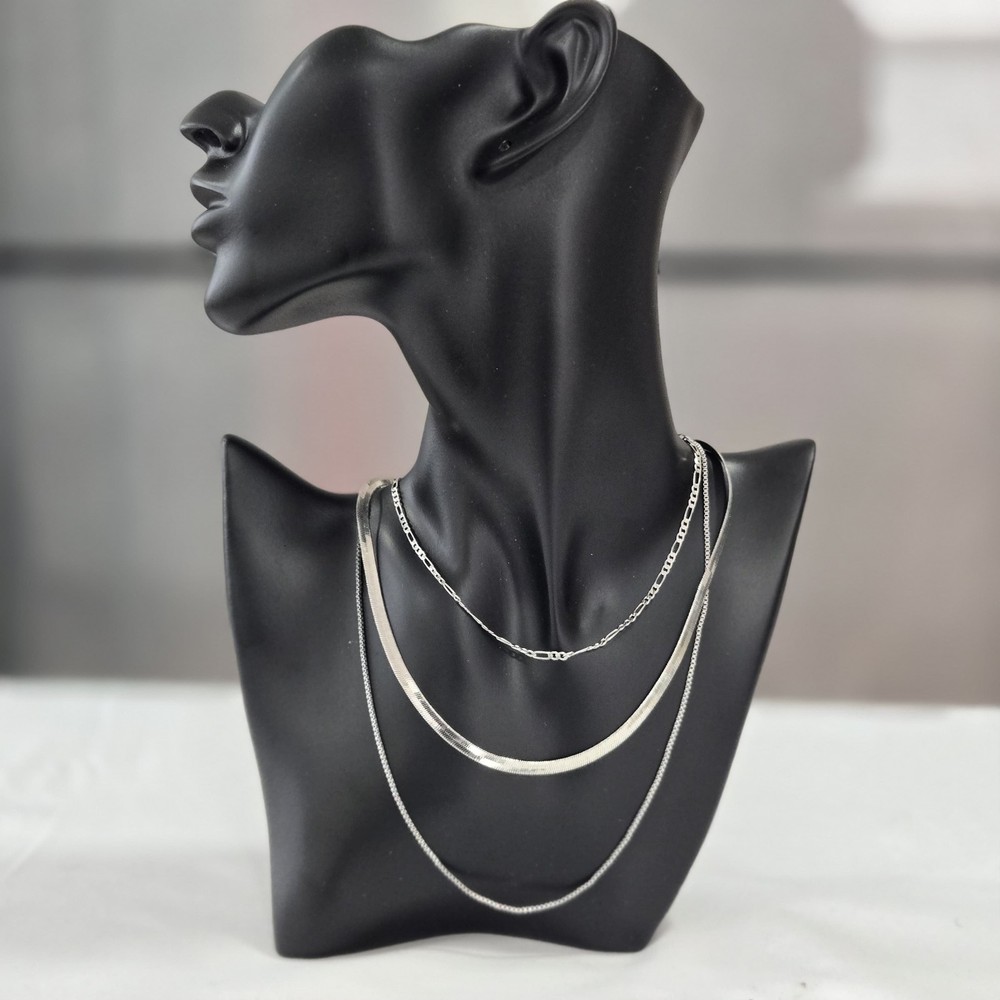 Triple Layer Silver Tone Necklace Set Chic Minimal Layered Chain Jewelry…