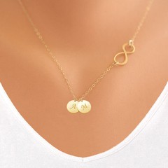 Personalized Infinity Necklace with Initial Monogram Disc 14K Gold Filled