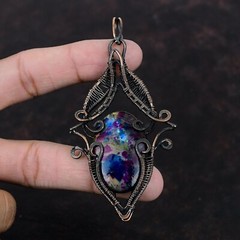 Multi Fire Labradorite Wire Wrapped Pendant Copper Jewelry For Girls 3.74″