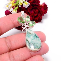 Tree Agate – Australia & Green Amethyst 925 Sterling Silver Pendant 2.15″ P10