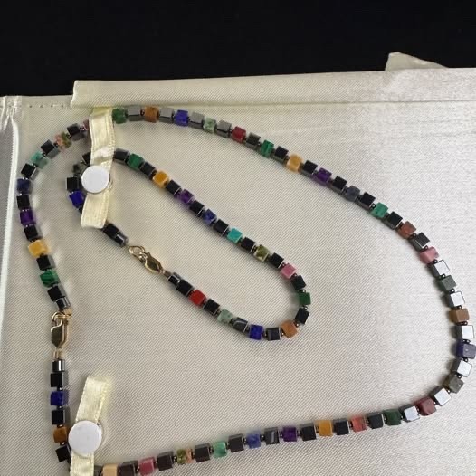 Multi Gemstone & Hematite Cube Bead Necklace Bracelet Matching Set Natural Stone
