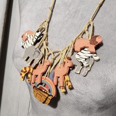 Noah’s Ark Statement Necklace Earrings Set Wooden Painted Religious Christian