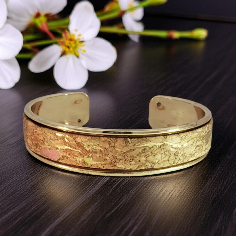 Handmade Natural Cork Bracelet – Skinny Metallic Cuff Jewelry from Portugal