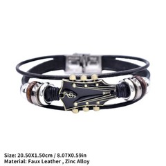 Retro Faux Leather Guitar Bracelet,Zinc Alloy Rock Music Guitar Bracelet ET