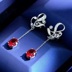 Simulated Red Ruby 2Ct Oval Cut Drop Dangle Earrings In 14K White Gold Plated