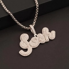5 Ct Round Cut Simulated Diamond Custom Bling Name Pendant 14k White Gold Plated