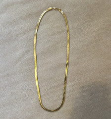 Gold Tone Herringbone Chain Necklace, Metal, Lobster Clasp, No Stone