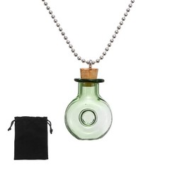 26mm Vial Necklace with Cork Stoppers Black Velvet Bag, Wine Shaped, Green