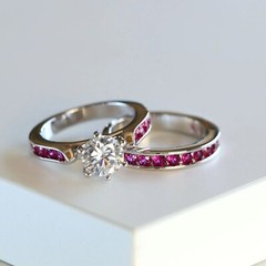 925 White Real Sterling Silver Wedding Bridal-Set Ring 3Ct Round Simulated Ruby