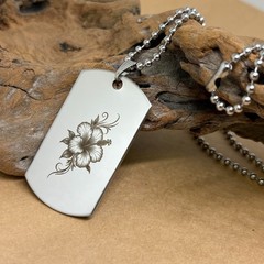 Hibiscus Dog Tag Necklace Ball Chain Pendant 60cm Japan Flower Style