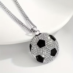 Sports Soccer Ball Football Necklace Jewelry Jeweled Silvery Pendant