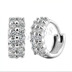 Real 925 Sterling Silver 4mm Crystal Micropave 0.55inch/14mm Small Hoop Earrings