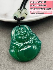 Jade Buddha Charm Pendant Necklace W/ Beads Cord Handmade Carved Green Gemstone