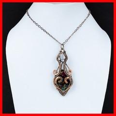 Oval Multi Fire Labradorite Stone Copper Engagement Wire Wrapped Pendant Jewelry
