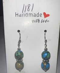 Blue & Green Stone Bead Earrings W/ Silver, Dangle, Fashion, Earth, Jewelry