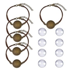 DROLE 40Pcs 25mm Adjustable Leather Cabochon Bracelet Blanks Set-20Pcs Bracelet
