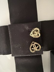 Authentic Chanel 23P Gold Tone CC Open Heart Crystal Stud Earrings with Box