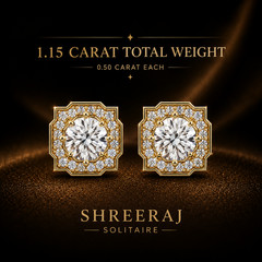 Round Lab Grown Diamond Square Halo Stud Earrings 1.15 CTW DEF VVS VS 925 Silver