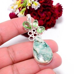 Tree Agate – Australia & Green Amethyst 925 Sterling Silver Pendant 2.15″ P10