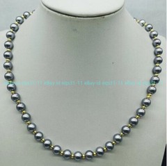 Pretty 8mm Grey South Sea Shell Pearl Round Beads Jewelry Necklace 18-30 In