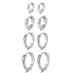 4 Pairs Stainless Steel Small Hinged Huggie Hoop Ear Earrings 7-14mm Women Men
