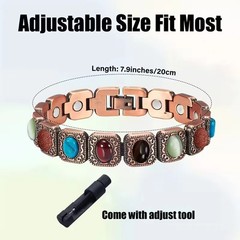 Magnetic Bracelet for Women Vintage Copper Tone Colorful Stones Adjustable Link