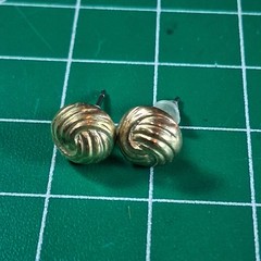 Gold Tone Yarn Thread Ball Design Stud Earrings