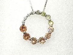 Multi colored Cubic Zircona circle pendant 8.70 tcw 18-20 in adj in Rhodium/925