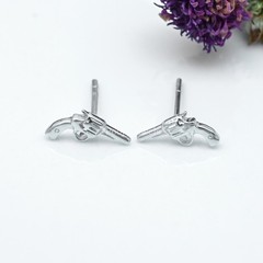 925 Sterling Silver Gun Shape Stud Earring Punk Gothic Unisex Minimal Jewelry