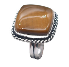 Tiger Eye Natural Gemstone Antique Silver Ring US Size-8.5 R 5011