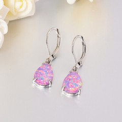 Gemstone Purple Fire Opal Hoop Silver Earrings 925 Silver Women Jewelry