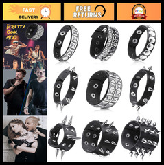 9 Pcs Spiked Studded Leather Bracelet Set, Emo Punk Rivet Cuff Wristband, Y2K Go