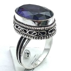 Tanzanite Hydro Gemstone Antique Silver Plated Ring US Size-8.5 A 1325