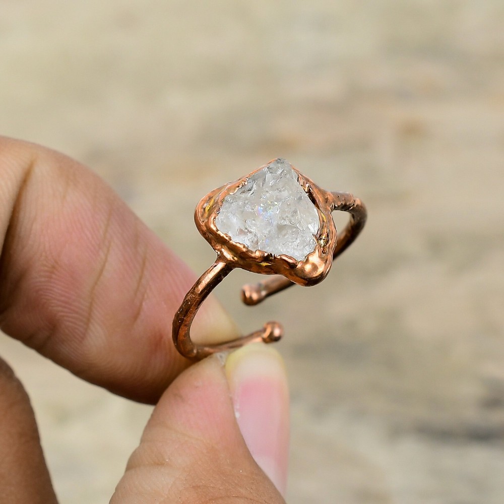 White Topaz Rough Electroformed Adjustable Ring Size Adjustable Copper