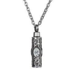 Crystal Birthstone Embossed Cylinder Urn Necklace For Ashes Cremation Keepsake