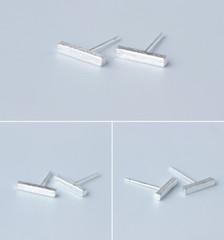 S925 Sterling Silver Bar Round Square Stick Line Stud Earrings Minimalist PE18